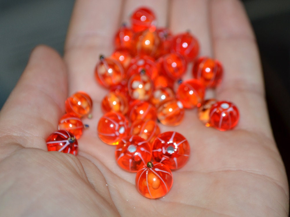 Glass currant beads, Orange lampwork berries, Glass berry, Lampwork currant, Artisan lampwork, Food glass beads, half-drilled beads