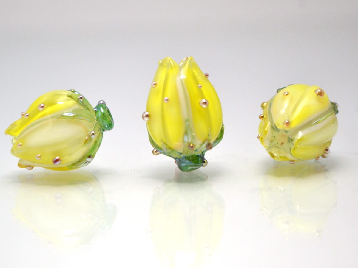 Sunny yellow flower lampwork beads Artisan lampwork Floral lampwork Bright and sunny Yellow beads Jewelry yellow earrings sunshine pendant