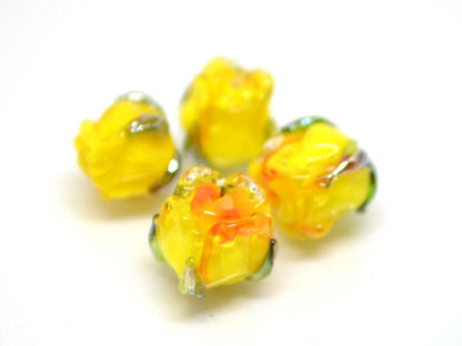 Yellow orange 8mm rosebud beads, Summer Floral lampwork, Rose beads, Colorful glass beads, Art Flower Beads, Murano Beads, Flower bud bead