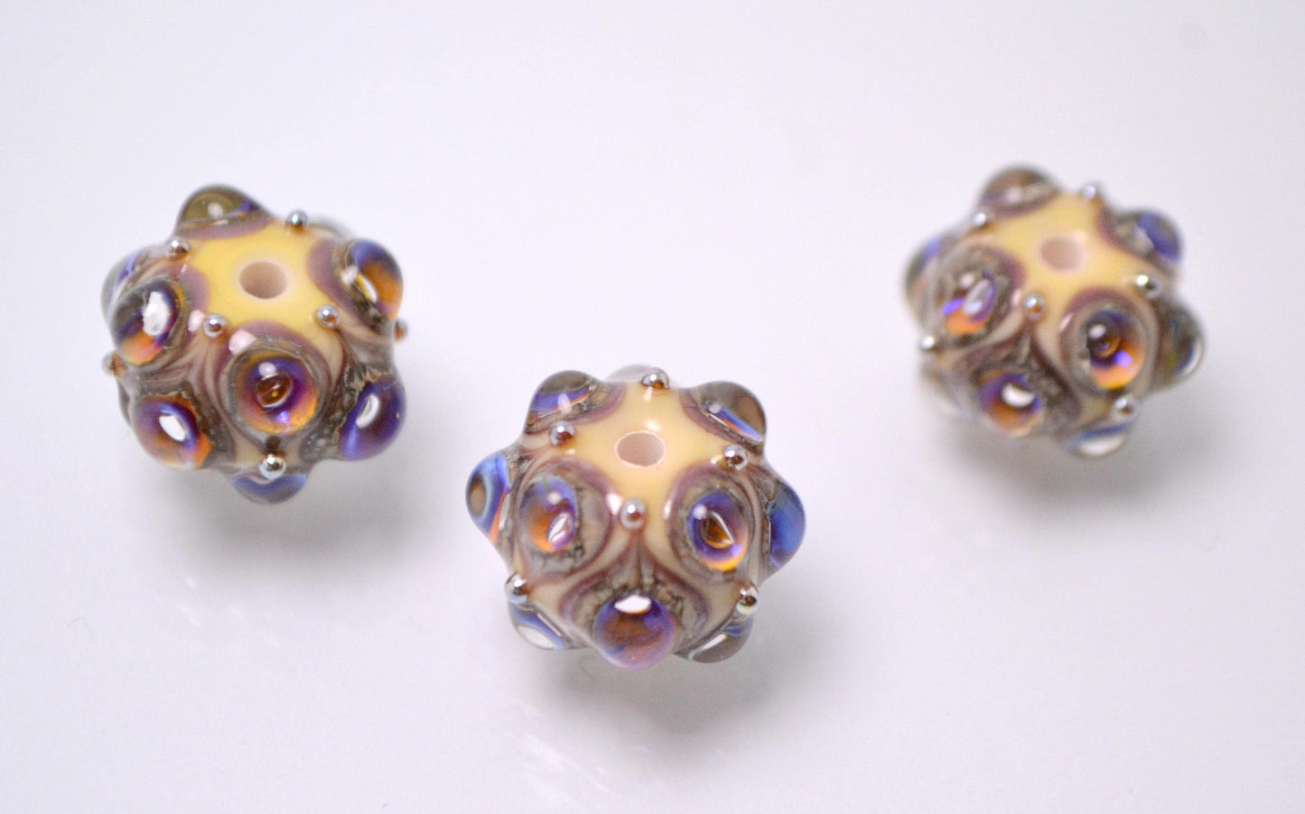 Space Lampwork bead handmade purple ivory lilac lampwork focal bead artisan lampwork bead lampwork bracelet  Jewelry Supply rondelle