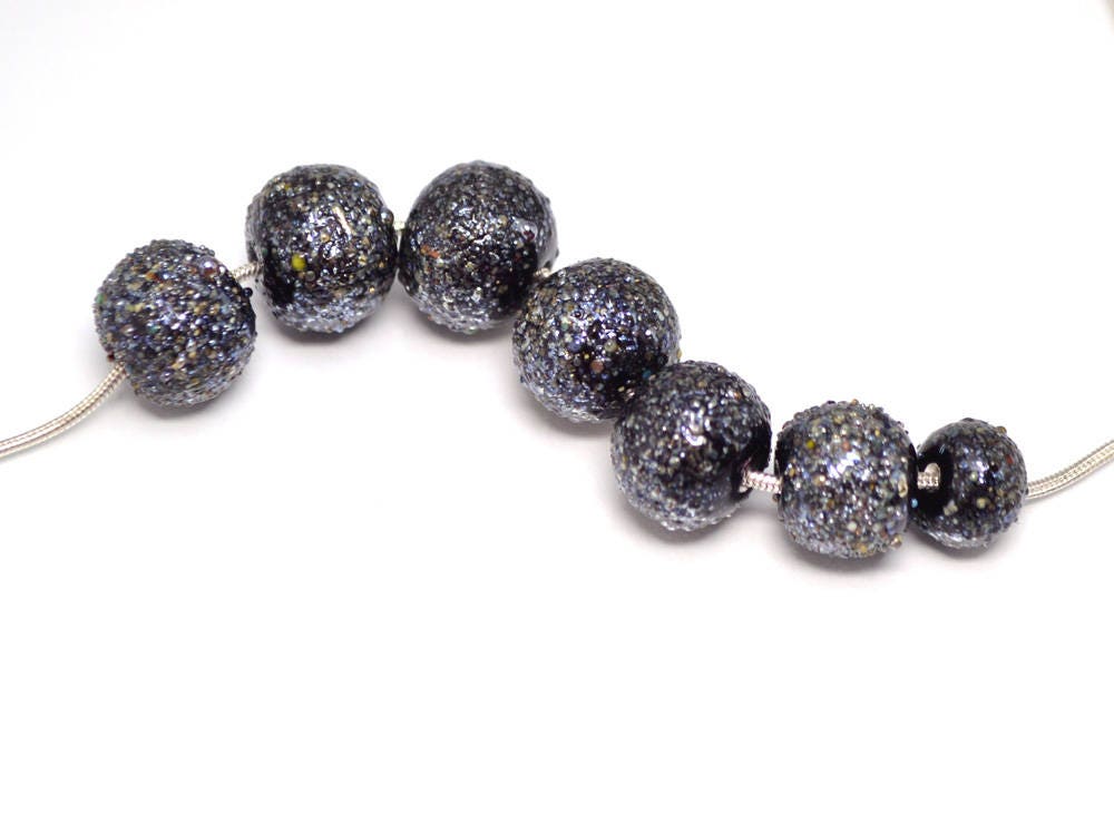 handmade glass lampwork beads black mirror beads murano glass artisan lampwork meteorite jewelry making bracelet black bead stardust space