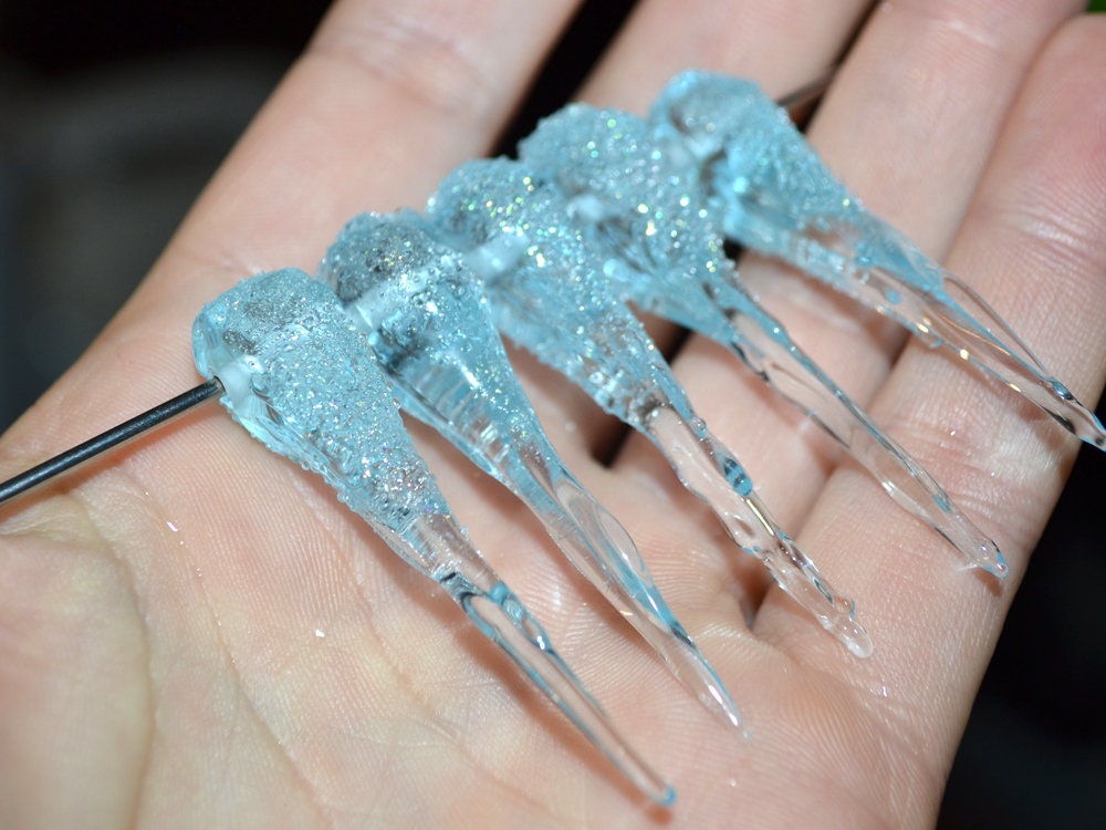 Blue Frosted Icicle Beads, Icicle Glass beads, Snow Lampwork, Focal Christmas Beads, Artisan lampwork, Icicle Ornament, Glass icicle charm
