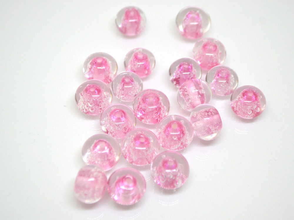 Pink Bubble beads, Glass handmade lampwork, Pink glass beads, Jewelry making, Pastel beads, SRA Artisan lampwork bracelet necklace beads set