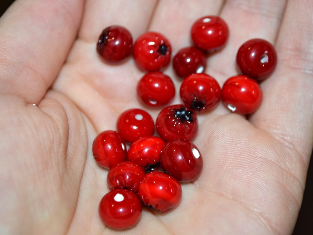 Red lingonberry glass beads, Red glass huckleberry, Nothern berry, Lampwork berry, Lampwork cowberry, Glass red whortleberry
