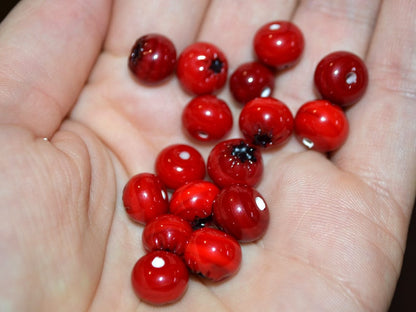 Red lingonberry glass beads, Red glass huckleberry, Nothern berry, Lampwork berry, Lampwork cowberry, Glass red whortleberry