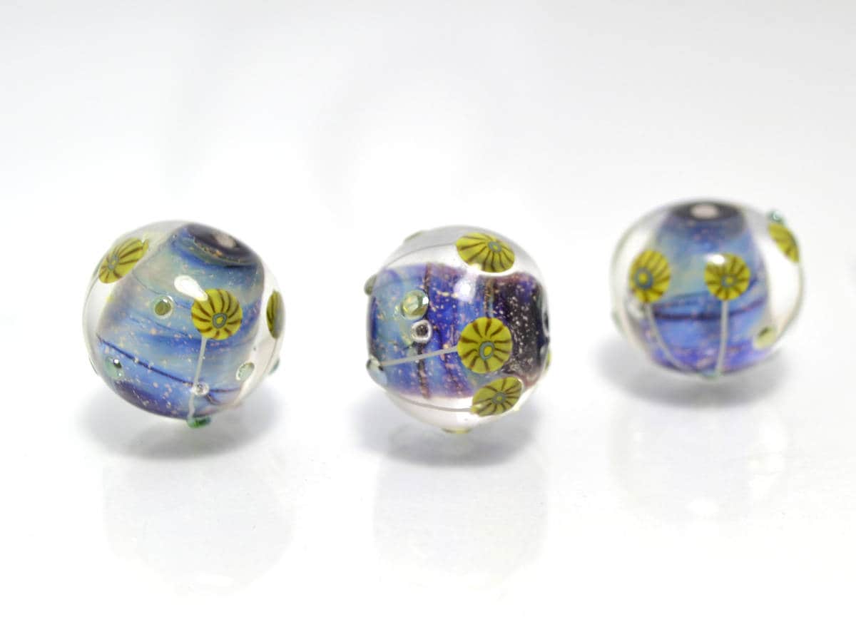 Nautical Lampwork bead handmade blue green yellow dust millefiori focal artisan lampwork aquarium set of beads for Jewelry making pendant