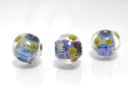 Nautical Lampwork bead handmade blue green yellow dust millefiori focal artisan lampwork aquarium set of beads for Jewelry making pendant