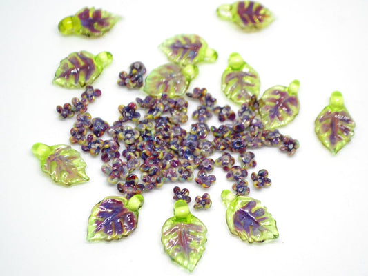 leaf flower set beads lampwork handmade glass leaves small flowers lampwork leaves lampwork leaf beads set leaves glass bead work green leaf
