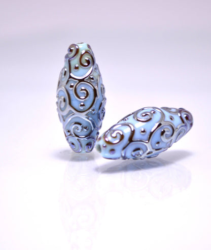 sky blue lampwork handmade bead oval swirl jewelry making artisan heavenly set silver mirror texture pendant curl rhombus wedding angelical