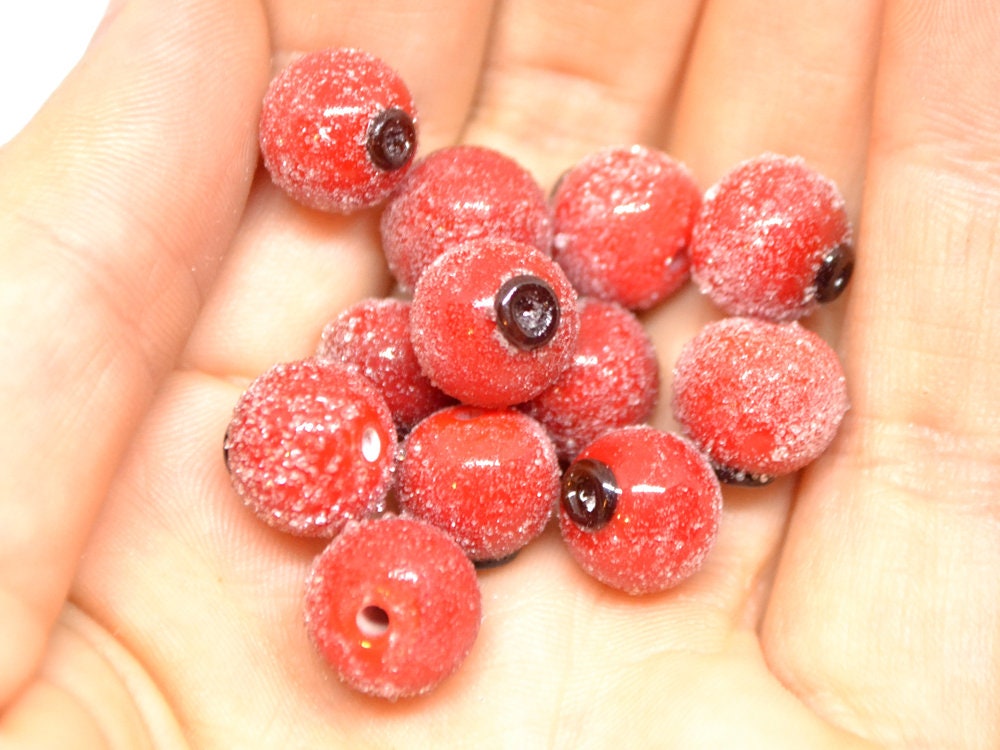 Red currant glass beads, Frost glass berries, Lampwork berry, Lampwork currant, Glass Redcurrant, half drill