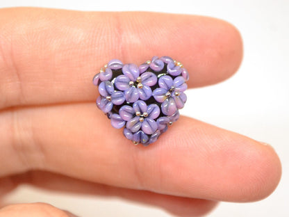 purple heart bead flower violet purple heart pendant focal beads romantic jewelry making lampwork heart bead lavender pendant lampwork