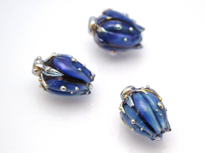 Floral Pendant Focal Flower beads Artisan lampwork Glass Beads Handmade flower Glass flower beads Space Lampwork Blue beads Bud beads