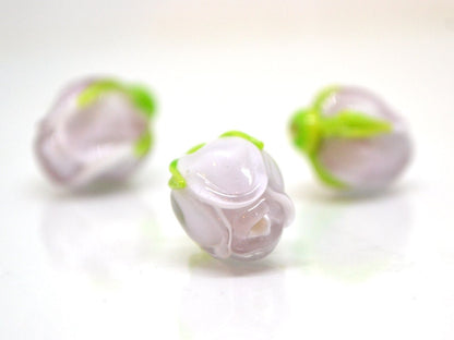 Pale pink flower bud beads, Jewelry glass beads, Blush pink floral lampwork, DIY earrings, Spring lampwork, Flower lampwork beads