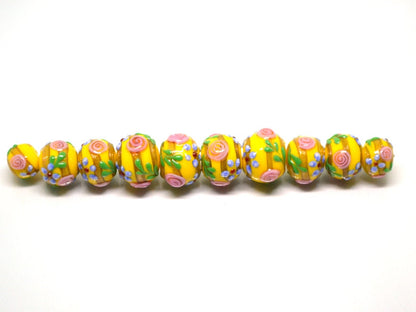 Sunny Yellow Glass beads, Vintage glass beads, Venetian Glass, One of a kind beads, Set of beads, Artisan lampwork