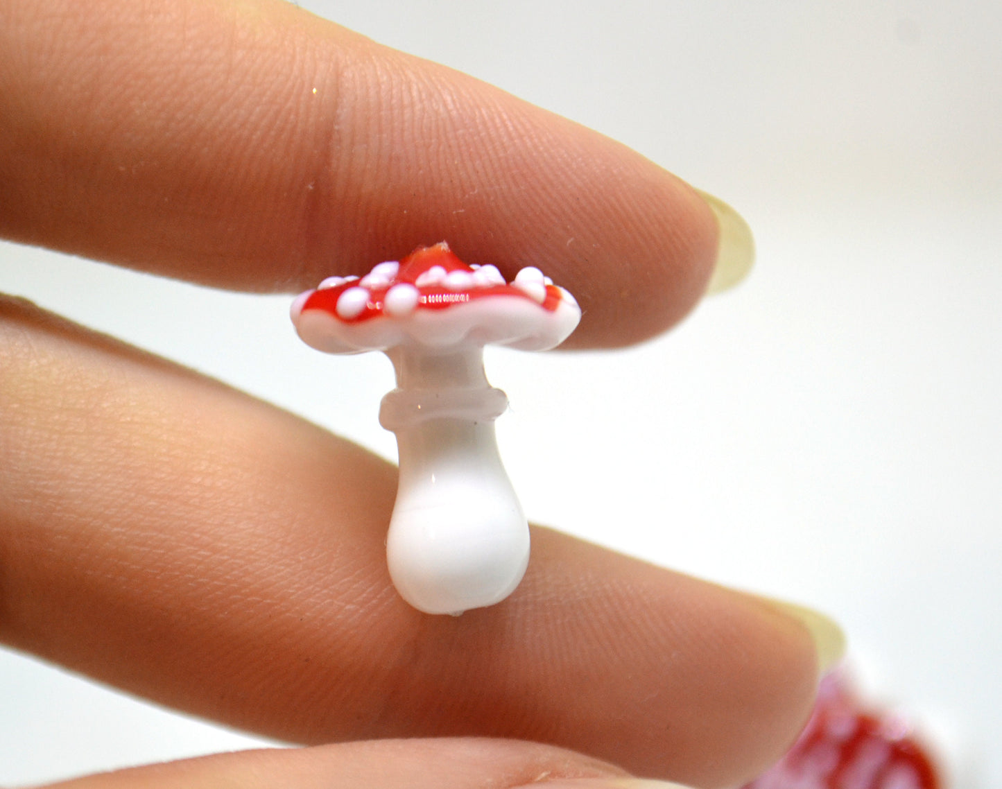 Handmade glass mushroom beads, Fly-agaric lampwork bead, Miniature Mushroom, Fall Decor, Glass Amanita bead, White mushroom beads, Forrest