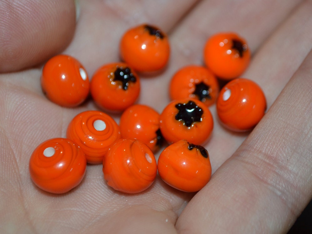Orange lingonberry glass beads, Glass orange whortleberry, Orange glass huckleberry, Winter berry, Lampwork berry, Lampwork cowberry