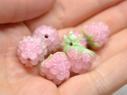 Pale pink lampwork raspberry, Pink glass berries, Lampwork raspberries, Berry jewelry, Berry glass beads, Glass Raspberry