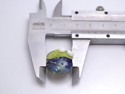 Chamomile lampwork pendant Lentils glass beads Light chrome green pendant Denim blue lampwork Curles beads Artisan lamwork Flower beads