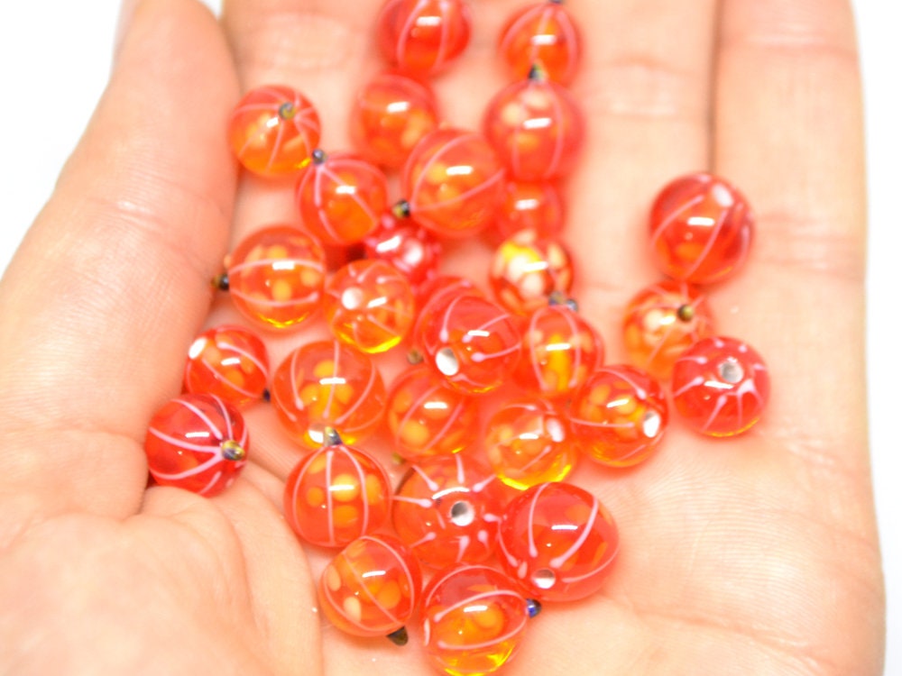 Glass currant beads, Orange lampwork berries, Glass berry, Lampwork currant, Artisan lampwork, Food glass beads, half-drilled beads