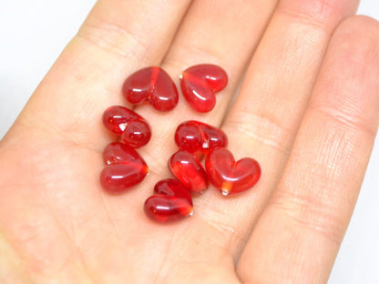 Small red heart beads, Lampwork heart, Flat heart beads, Red glass beads, Glass heart shape bead, Heart jewelry making, Artisan lampwork