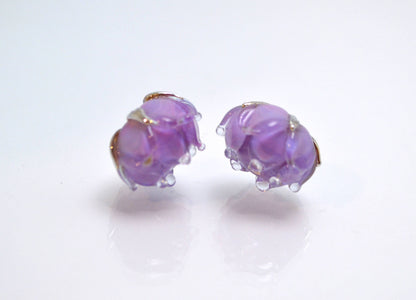 lilac purple jewelry floral making jewelry set art glass bead handmade artisan lampwork earrings brooch necklace ring bud flower lampwork