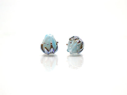Very small 7mm pale blue and silver flower glass beads, Tiny flower beads,  Half drilled beads, Drilled Flowers
