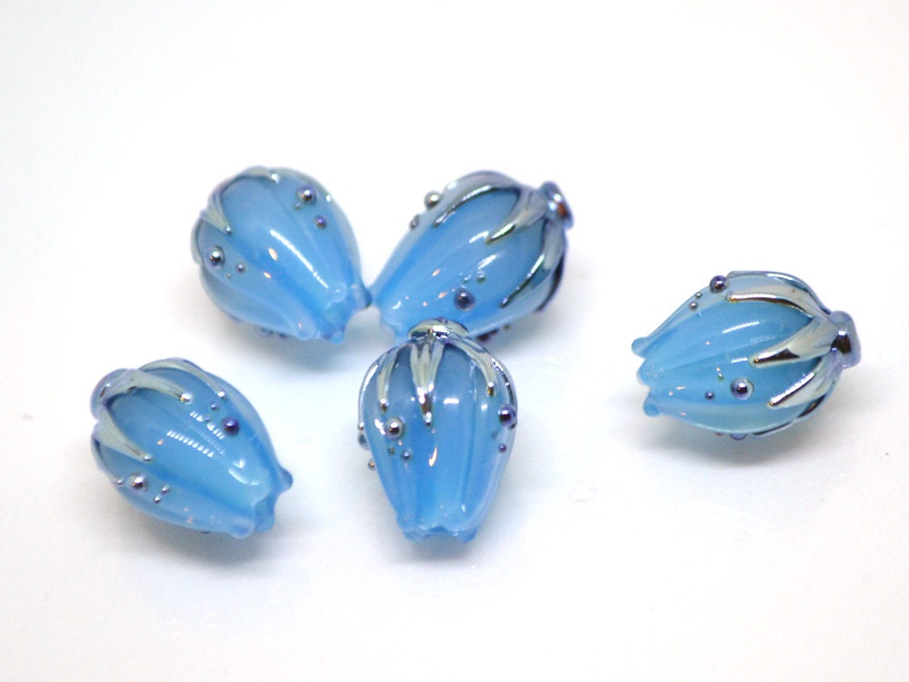 Lampwork flower beads, Blue pastel beads, Artisan lampwork, Baby blue beads, Boy blue, Floral Lampwork pendant, Jewelry making, Glass flower