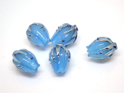 Lampwork flower beads, Blue pastel beads, Artisan lampwork, Baby blue beads, Boy blue, Floral Lampwork pendant, Jewelry making, Glass flower