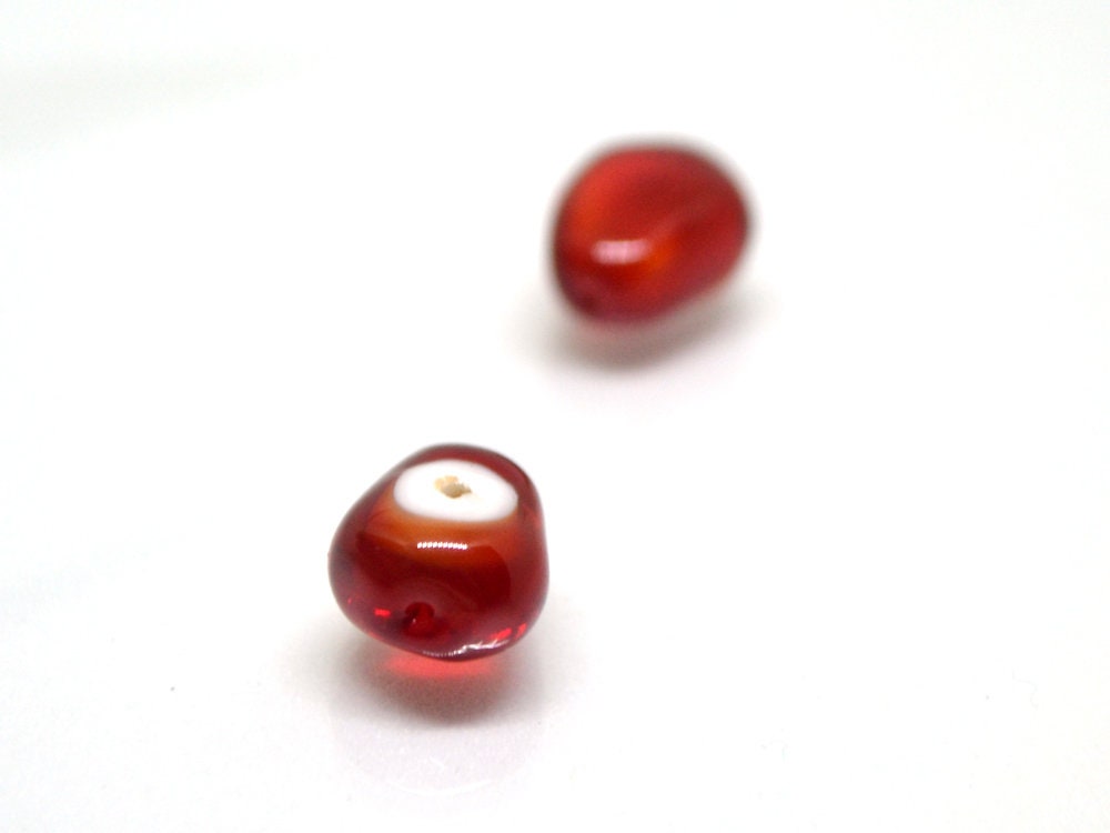 Pomegranate glass beads, Half-drilled beads, Glass red berry beads, Lampwork berry, Lampwork Beads for stud earrings
