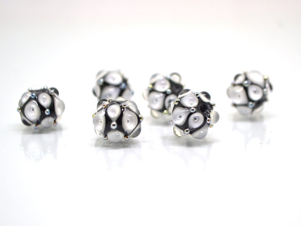 Black white lampwork bead, 10mm glass beads, Handmade lampwork, Artisan lampwork, Beads for earrings, Rondelle beads, Made for order