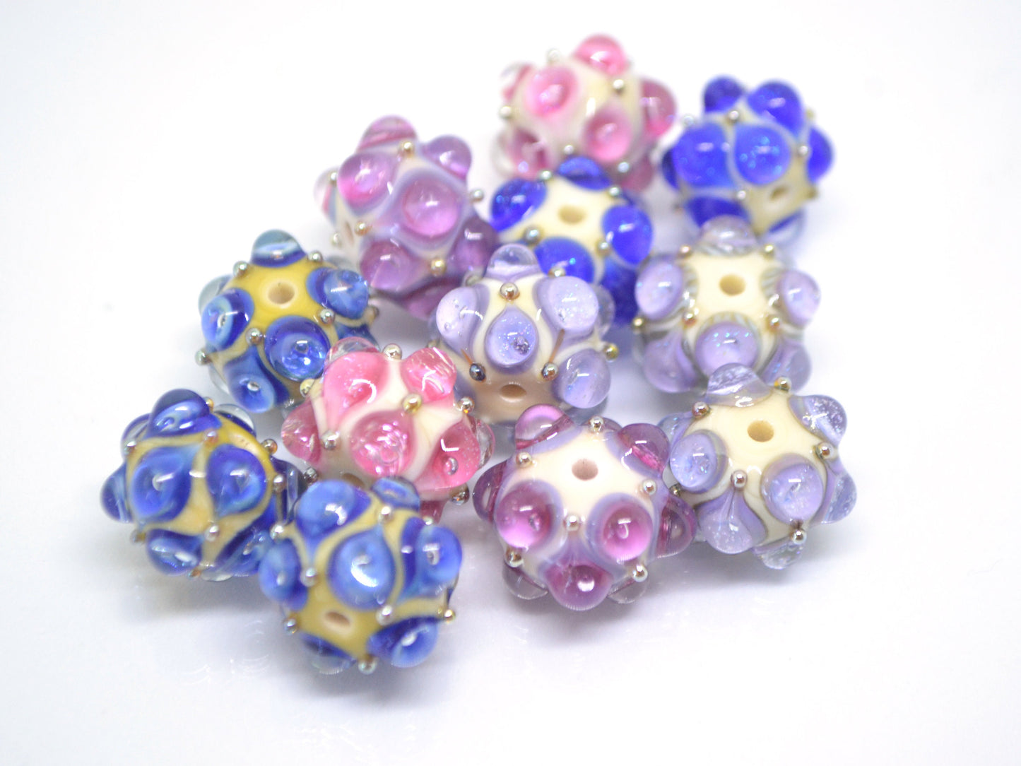 Electric Blue Lampwork bead, Cobalt blue glass beads, Blue beige lampwork beads, Artisan lampwork, Handmade bead, Rondelle beads