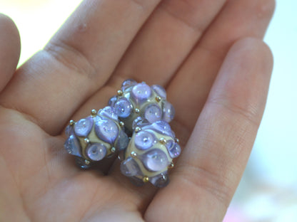 Purple Beige Lampwork bead, Ivory glass beads, Lilac lampwork beads, Focal beads, Artisan lampwork, Beads for bracelets, Rondelle beads