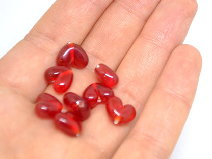Small red heart beads, Lampwork heart, Flat heart beads, Red glass beads, Glass heart shape bead, Heart jewelry making, Artisan lampwork
