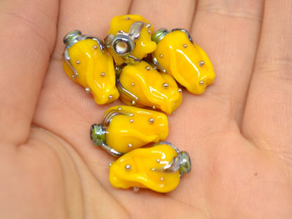 Yellow twisted rosebud  beads, Honey yellow Glass Bead, Flower lampwork bead, Artisan lampwork beads, Bright colors