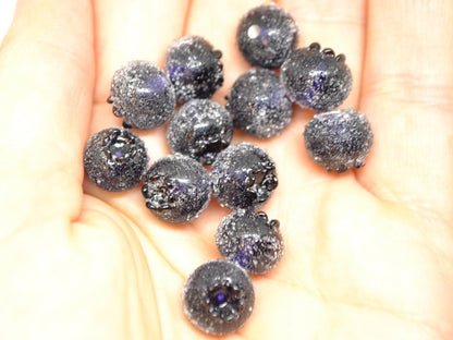 Dark purple glass berries, Frost berry beads, Lampwork blueberry, Purple berry, Glass fruits