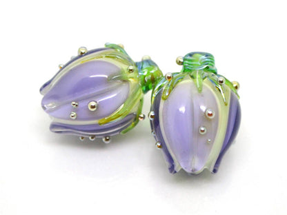 floral glass beads artisan lampwork bead pendant flower bud bead pastel beads light purle glass beads for earrings flower bead pendant glass