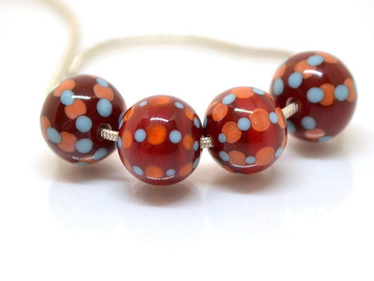 Red dotted beads handmade glass beads lampwork beads polka dot beads murano glass murano beads red polka dot beads dark red beads lampwork