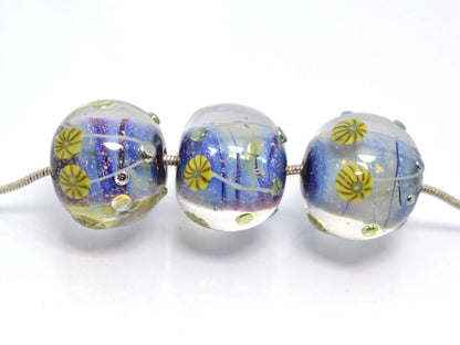 Nautical Lampwork bead handmade blue green yellow dust millefiori focal artisan lampwork aquarium set of beads for Jewelry making pendant