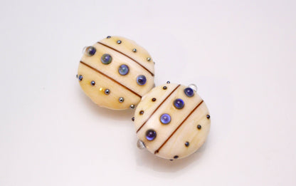 Ivory blue lampwork beads stripe beads glass handmade beads jewelry making space beads dots beads artisan lampwork beads lentils beads art