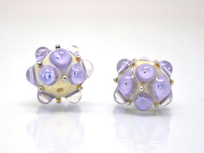 Lavender Beige Lampwork bead, Purple ivory glass beads, Lilac lampwork beads, Focal beads, Artisan lampwork, Handmade bead, Rondelle beads