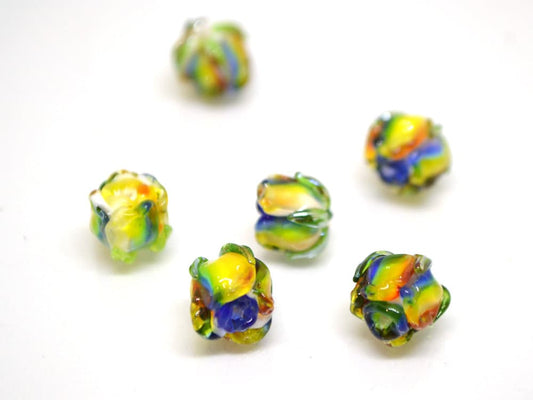 Rainbow 8mm rosebud beads, Rose glass beads, Floral lampwork, Colorful glass beads, Handmade Lampwork, SRA Lampwork, Jewelry beads