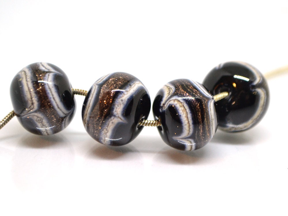 Gold sand glass beads, Black white gold Glass beads, Handmade lampwork beads, Absolutely Stunning