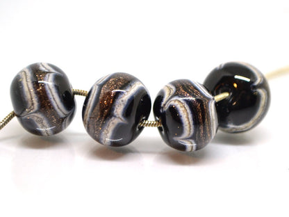 Gold sand glass beads, Black white gold Glass beads, Handmade lampwork beads, Absolutely Stunning
