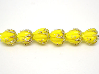Yellow flower bead, 10mm flower bead, Yellow flower spacer, Sunshine yellow floral beads, Yellow glass flower, Bright yellow beads, Lampwork