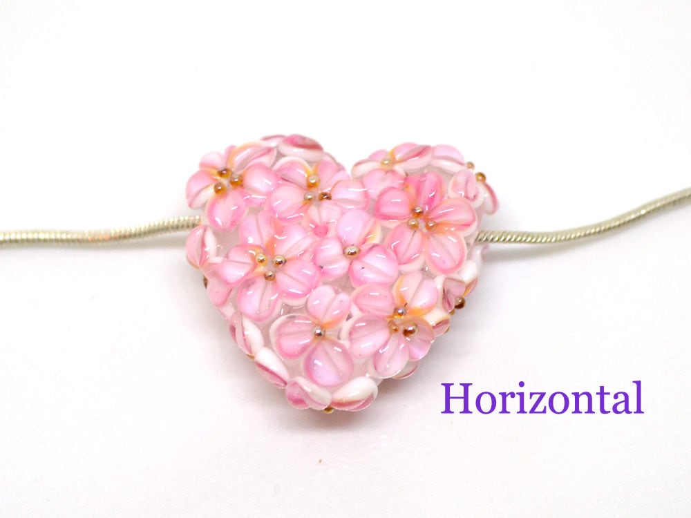 Flower heart bead wedding jewelry making romantic jewelry pendant Lampwork bead pink flower bead artisan lampwork floral art glass handmade
