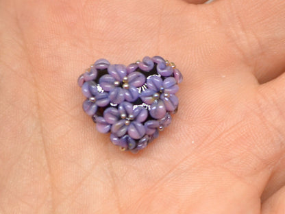 purple heart bead flower violet purple heart pendant focal beads romantic jewelry making lampwork heart bead lavender pendant lampwork
