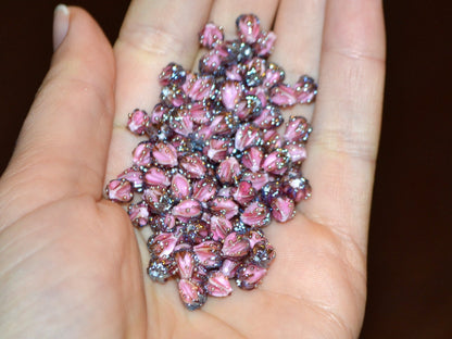 Blush pink flower beads, 7mm glass beads, Tiny flower beads,  Half drilled beads, Soft pink flower beads