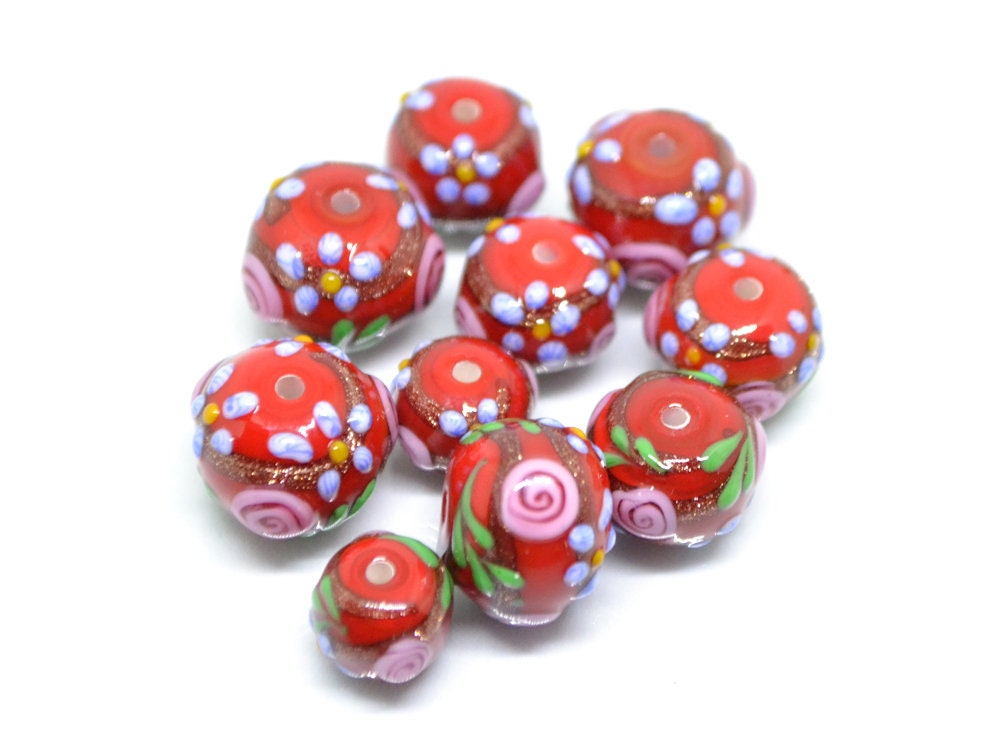 Dark Red Glass beads, Ethnic beads, Venetian Glass, Bordeaux beads, Set of beads, Artisan lampwork