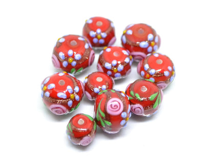 Dark Red Glass beads, Ethnic beads, Venetian Glass, Bordeaux beads, Set of beads, Artisan lampwork