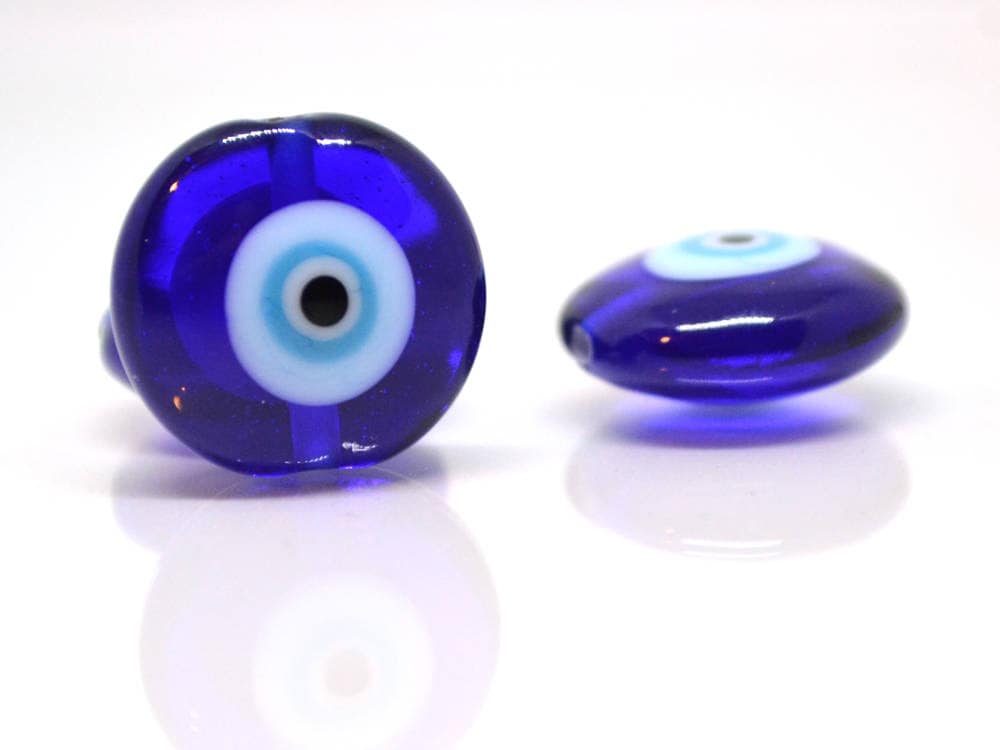 Evil Eye glass Beads protection beads murano glass lentil eye beads lampwork glass art beadwork turkish evil eye protection jewelry blue